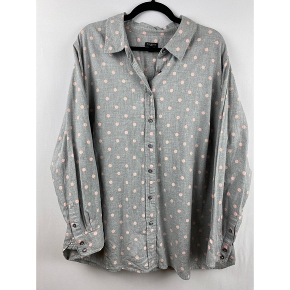 Talbots Tops - Talbots Polka Dot Button Down Shirt Womens 3X Grey Pink Cotton Preppy Classic